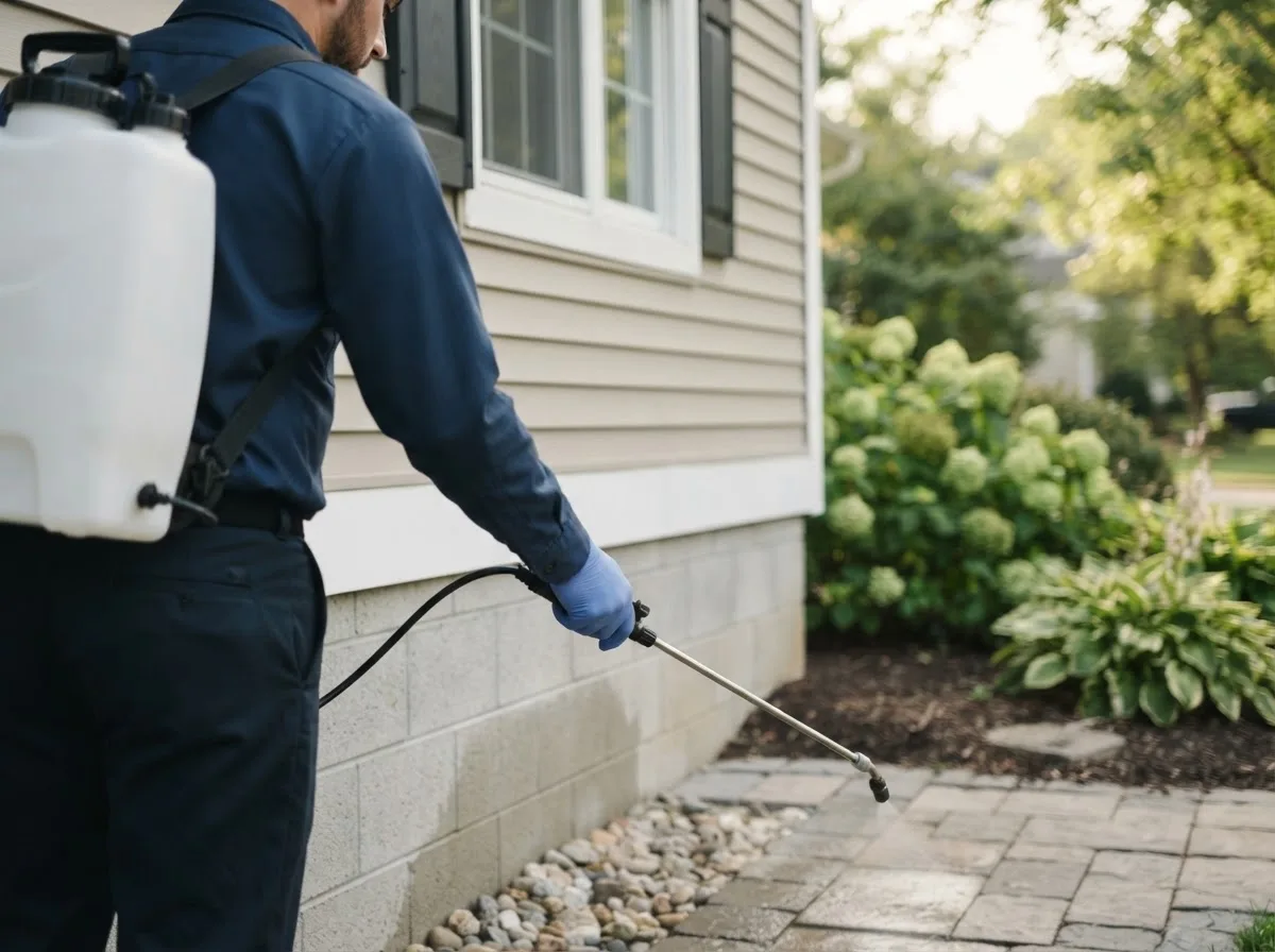 Pest control technician inspecting a home in Weare, NH